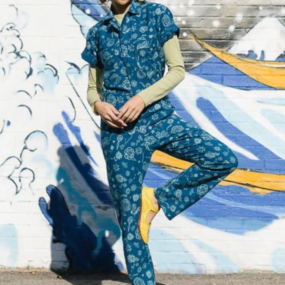 Blue Floral Jumpsuit | Printed jumpsuit | Boiler-suit | Romper | Batik size Sm